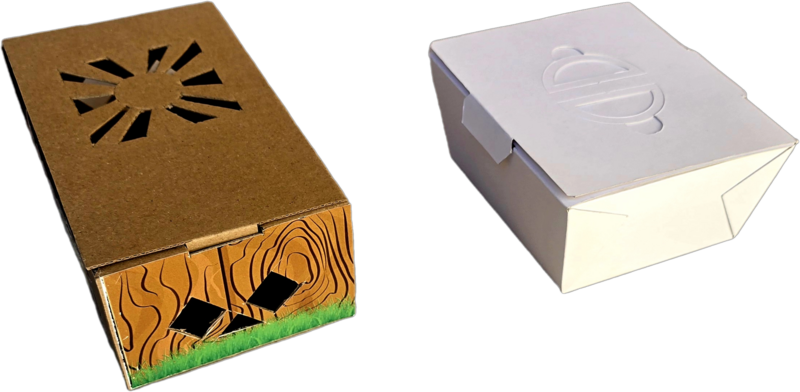 A kraft corrugated mailer shown flat to reveal the dieline geometry